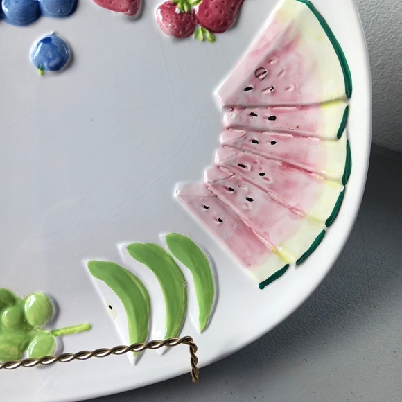 VTG Himark Platter 3D Fruit Large Ceramic MUNCH TIME Japan 11"X14" Party Cottage - Picture 5 of 9